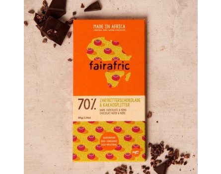 Fairafric vegane Bio-Zartbitterschokolade 70% Kakaosplitter